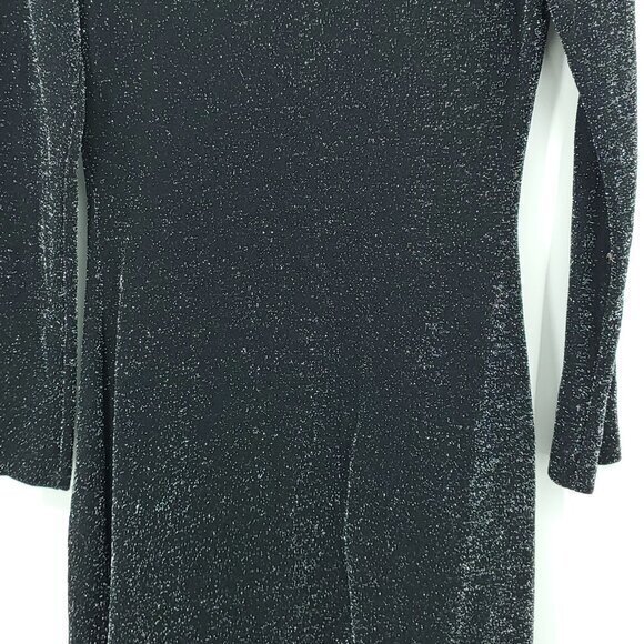 VTG 90s Shimmery Tie Front Long Line Stretchy Cardigan M Black/Silver - Picture 13 of 16